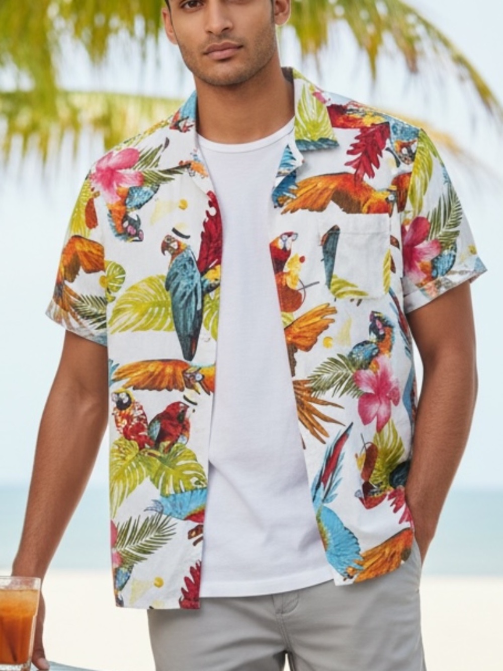 Levi's Tropical Parrot Hawaiian Cotton Short Sleeve Button Up Shirt SZ XL